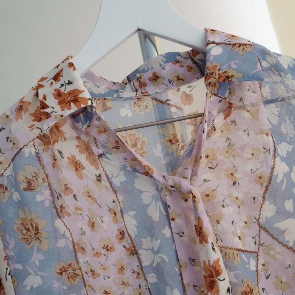 Mixed patchwork ditsy floral print tie neck blouse - Picture 5 of 8